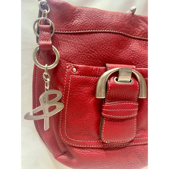 B. MAKOWSKY Purse Crossbody Red Pebbled Leather Shoulder Handbag with Keychain - Picture 3 of 13
